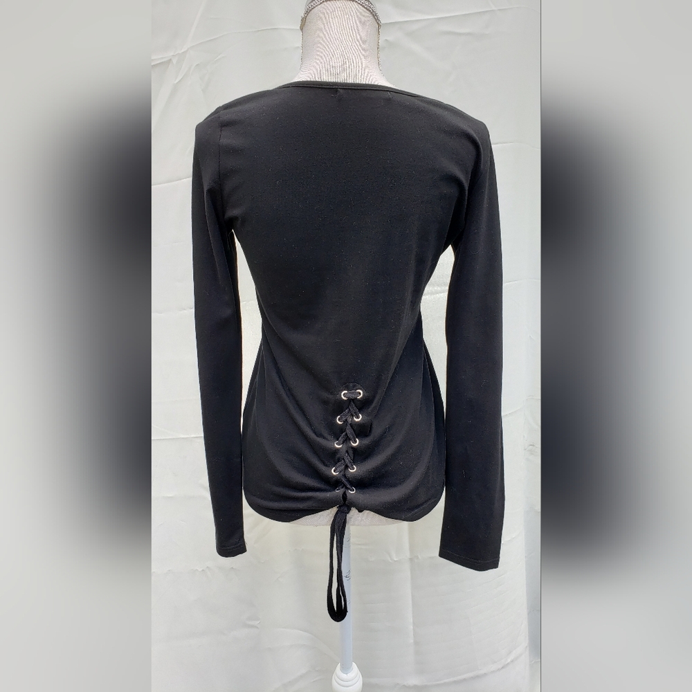 Black V-Neck Long Sleeve Top Size L